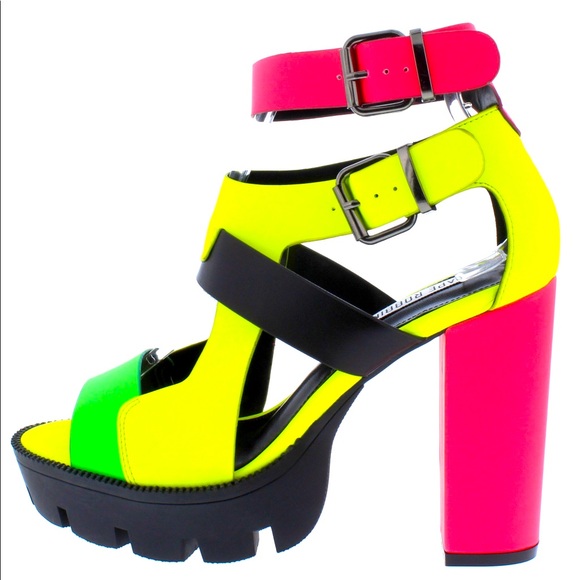 Shoes - Neon MultiColor Cutout Platform High Heels Booties